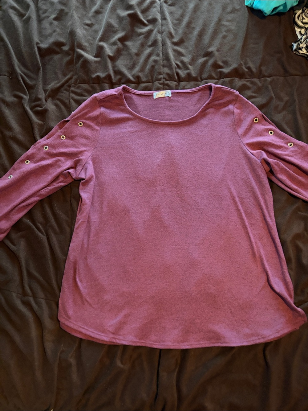Grommet-Accent Long Sleeve Sweatshirt - Mauve